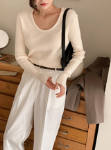 Formal Rib Viscose U-neck Knit (5color)