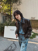 Brick pocket leather jacket