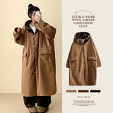 Melty King Bakshi woolen pocket long hooded coat