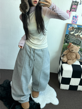 フリース 🤍🐏ラインポイントバルーンロングパンツ 🤍🩶🖤3カラー