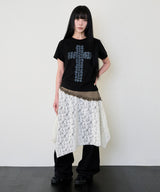 フラワークロス スリムTシャツ - ブラック