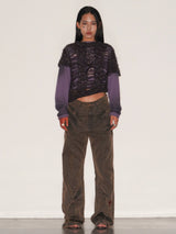 TIE SPRAYED BOOT CUT SUEDE PANTS