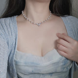 [Jo Yuri Necklace]ヘブンリークリスタルパールチョーカーネックレス - Silver Color