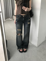 ラベル ダメージ ウォッシュド デニム パンツ(one color)
