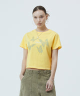 ピグメントバタフライゴスクロップTシャツ_イエロー