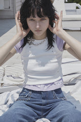 アシンメトリースリーブビーチTシャツ PURPLE/BROWN