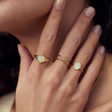 [The Boyz Juyeon, New Worn] Compass Emblem Mother of Pearl 925 Silver + 14k gold plating Adjustable Size Ring R030-04G