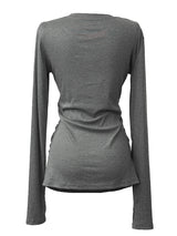 rika shirring V-neck printing T