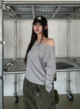 Rabbit Basic Cotton Off Shoulder Long Sleeve