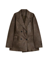 85-VIVA044 [Vegan Leather] Vintage Shape Half Leather Jacket Dark Brown