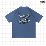 グラシアアニマルズピュアブルーデニムウォッシュドヘビーウエイトTシャツ（Blue Whale）