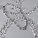 [Jo Yuri Necklace]ヘブンリークリスタルパールチョーカーネックレス - Silver Color
