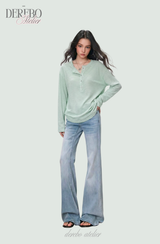 Mint Loose Stripe Long Sleeve T-shirt