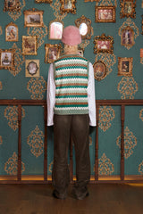 STRIPE CROCHET KNIT VEST / GREEN