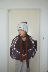 Hairy Knit Beanie Hat (White)
