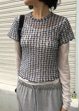 LACE CHECK TEE