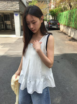 カヒナレイヤードフリルノースリーブブラウス