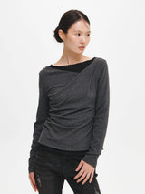 DRAPE SHIRRING LONG SLEEVE T-SHIRT