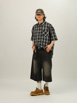 HS Vintage Crack Washing Bermuda Denim Pants