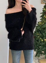 Fine Boucle Off Shoulder Loose Knit (5color)