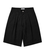 ワイドコットンプリーツバミューダショーツ ブラック