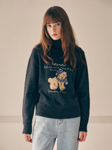 PUPPY JACQUARD HIGH NECK KNIT GRAY