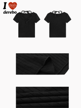 Black Layered Halterneck Strap Short Sleeve T-shirt