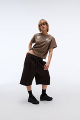 EEERRR Heart lace artwork semi-crop T-shirt (Mocha)