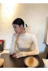 ボーレスハーフタートルネックVネックロングスリーブニットウェア