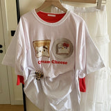 トーストオーバーサイズボクシーフィットプリンテッドスプリング/サマーショートスリーブTシャツ(3 Colors)