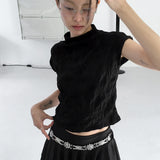 Ether half-neck shirring pleated tank top blouse