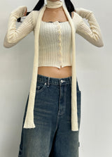 (SCARF & KNIT SET) DREAMY SOFT RIBBED カーディガン スカーフセミクロップドニット - 2 COLOR
