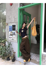 Hazelnut pintuck wide cotton casual pants