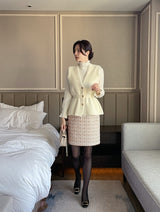 25FW★ Shumed Pearl Tweed H-Line Mini Skirt