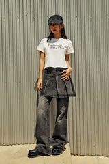 (W) カッティングラインクロップ半袖Tシャツ
