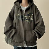 Camo Lettering Two Way Hooded Zip-Up 