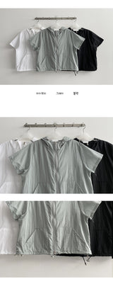 Adapted nylon two-way short-sleeved hooded zip-up jumper