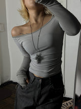 Grey shirring T-shirt