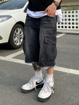 Vintage Washed Cargo Bermuda Denim Pants
