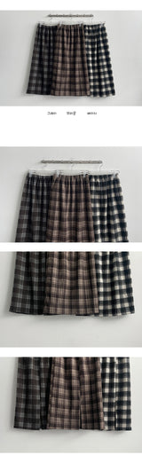 Carball Back Slit Checkered Banding Long Skirt