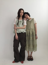Floral ribbon sleeveless top (2color)