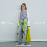 Riverstone Plus フルーツプリント ラグラン袖 コントラストストライプ 長袖Tシャツ