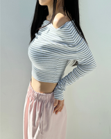 KOREAN MADE💝HIGH QUALITY💝 ストライプオフショルダーロングスリーブTシャツ