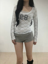 Lace Number Sheer Long Sleeve T