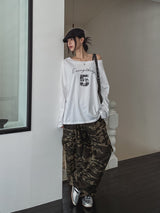 フィフティーピンタレストオフショルダー長袖Tシャツ