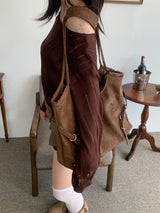 Belted Buckle Cross Double Strap Big Shoulder Bag (3 Colors)