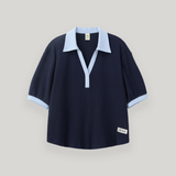 Navy Half Open Collar Tee