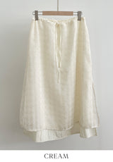 Digen Check Dot String Layered Long Skirt