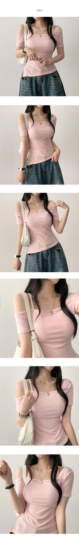 Ring uncut string square short sleeves tee
