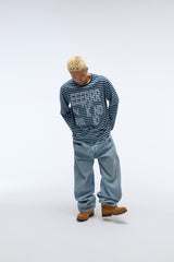 Weekend warrior typography printing stripe long sleeve (Sky-blue)